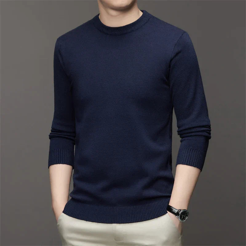 Men's Casual Round Neck Sweater HARTTMAN HT182 in Navy Blue