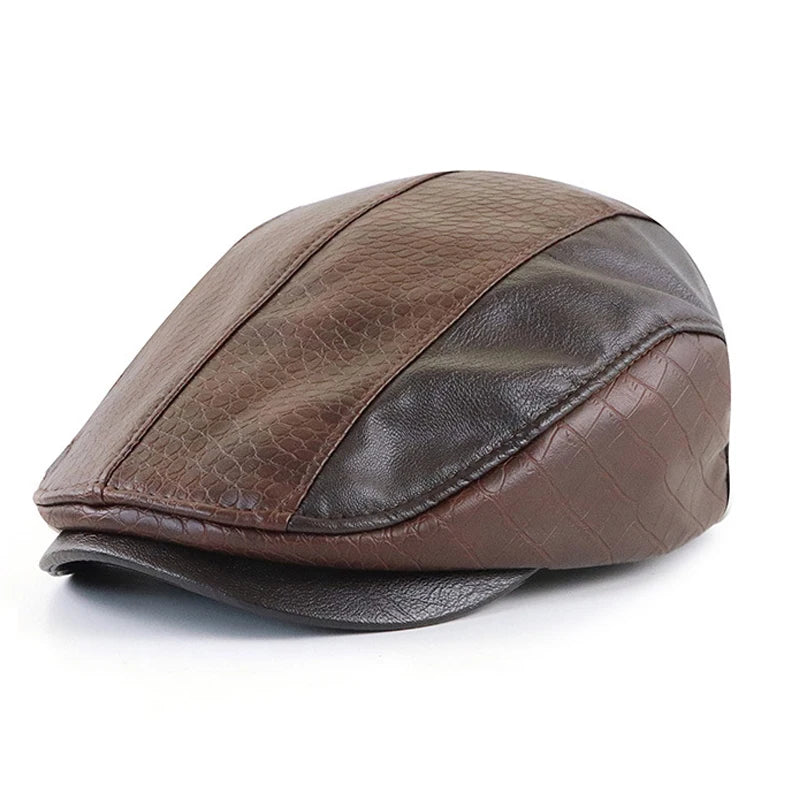 Men's Italian Leather Flat Cap HARTTMAN HT024 in Dark Brown