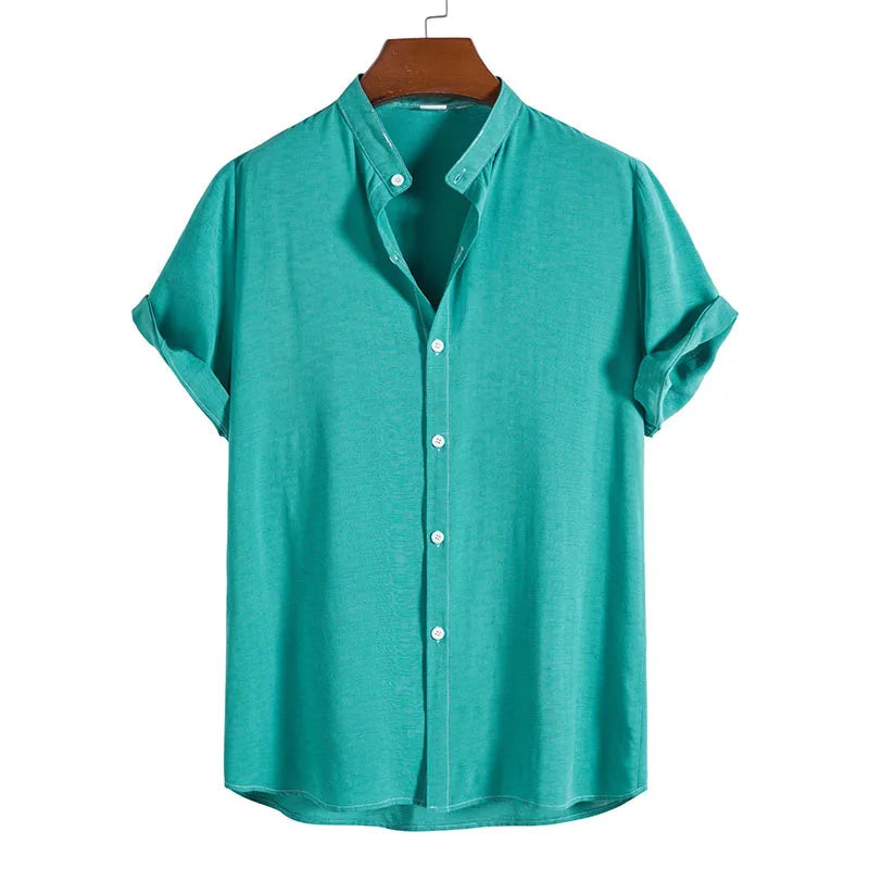 Men's Plain Grandad Collar Shirt HARTTMAN HT321 in Blue
