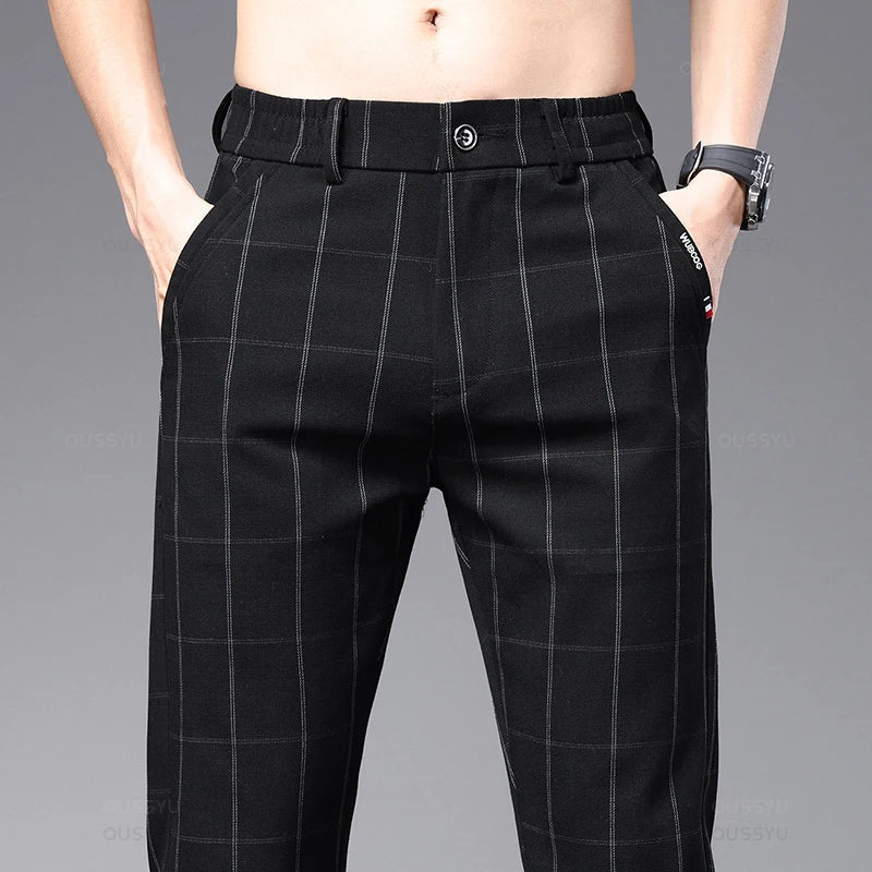 Men's Check Formal Trousers HARTTMAN HT071 in Black