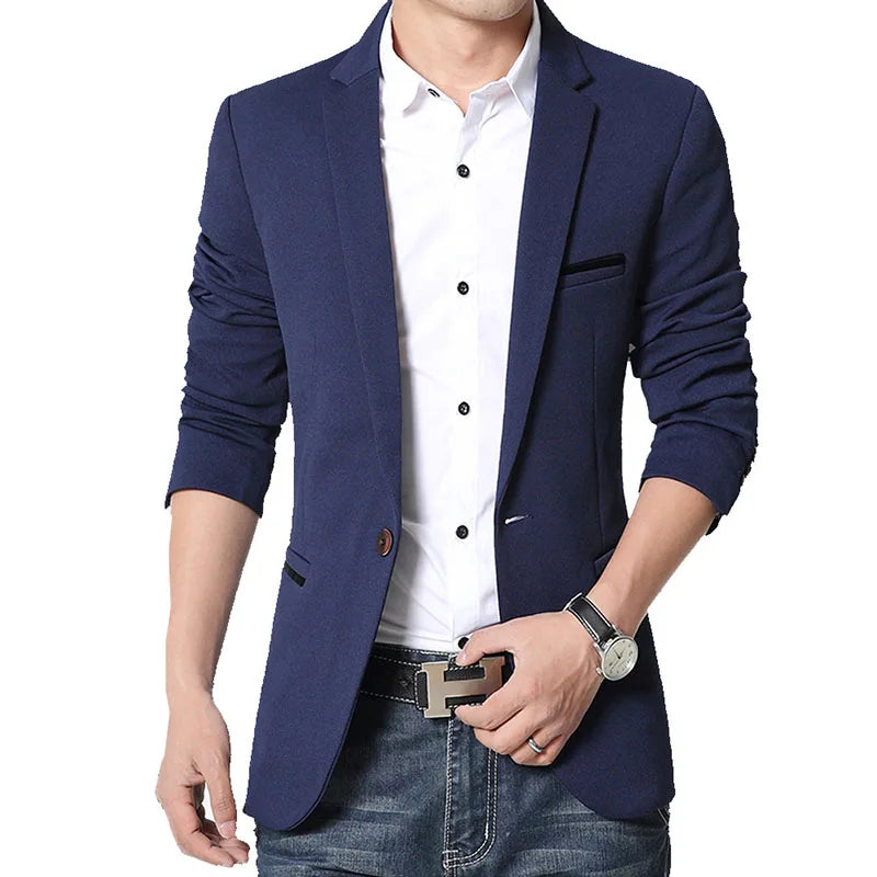 Men's Slim Fit Cotton Blazer HARTTMAN HT001 in Navy Blue