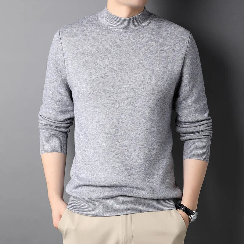 Men's High Neck Wool Sweater HARTTMAN HT180 in Grey