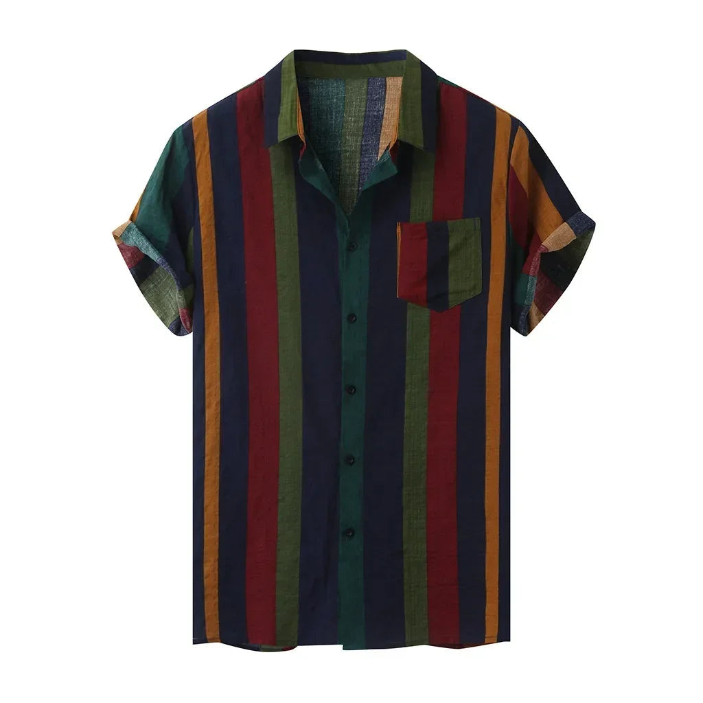 Men's Short Sleeve Button Up Shirt HARTTMAN HT081 in Striped