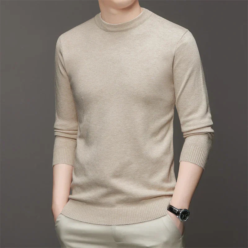 Men's Casual Round Neck Sweater HARTTMAN HT182 in Khaki