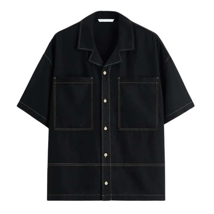 Men's Contrast Linen Shirt HARTTMAN HT361 in Black