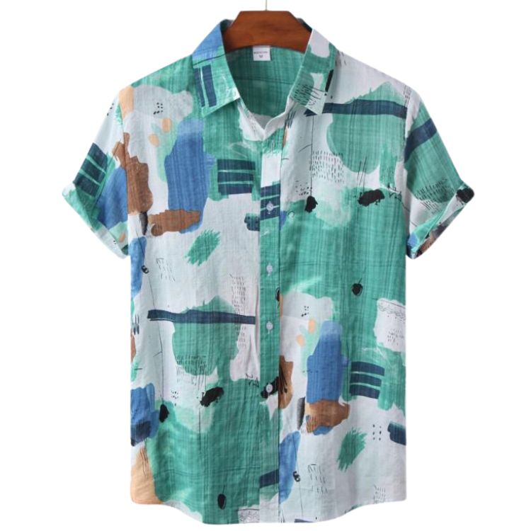 Men's Printed Cotton Shirt HARTTMAN HT402 in Green
