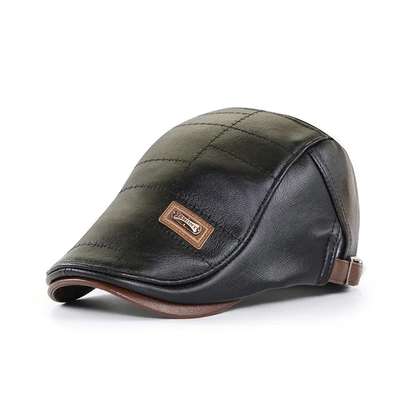 Men's Italian Leather Flat Cap HARTTMAN HT026 in Black