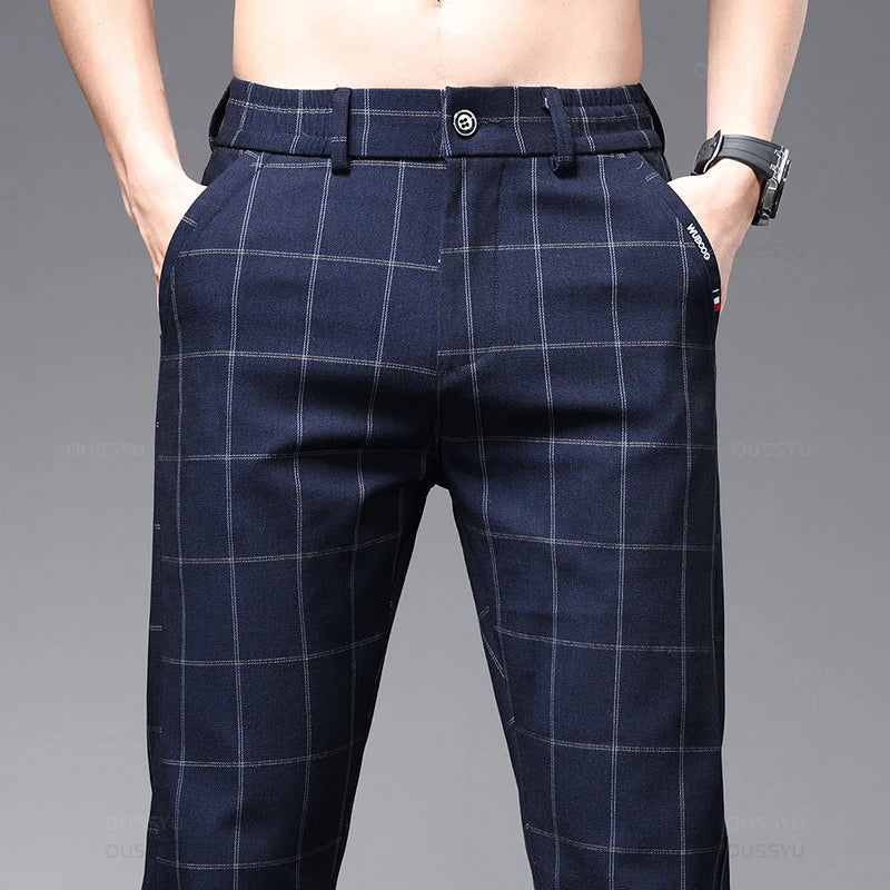 Men's Check Formal Trousers HARTTMAN HT071 in Blue