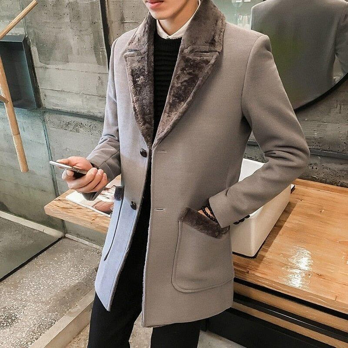 Men's Wool Overcoat with Buttons HARTTMAN HT220 in Grey