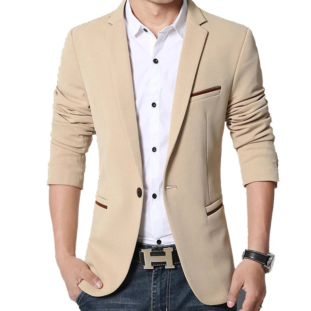 Men's Slim Fit Cotton Blazer HARTTMAN HT001 in Khaki