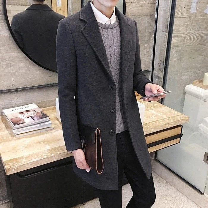 Men's Overcoat with Buttons HARTTMAN HT223 in Dark Grey