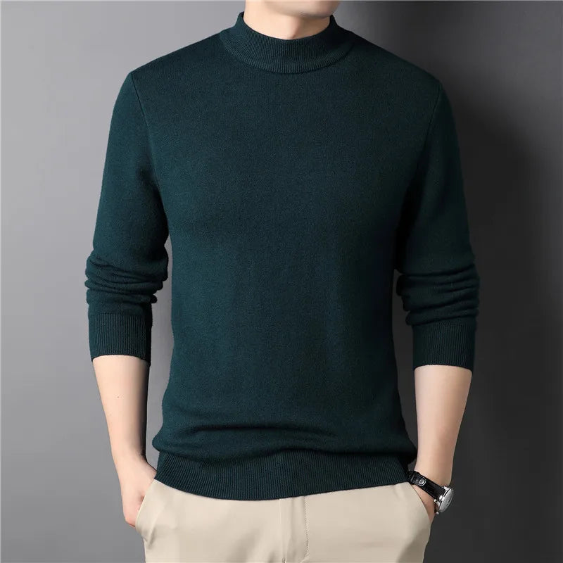Men's High Neck Wool Sweater HARTTMAN HT180 in Green