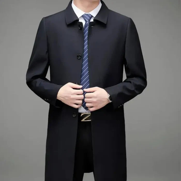 Men's Executive Wool Overcoat HARTTMAN HT229 in Navy Blue