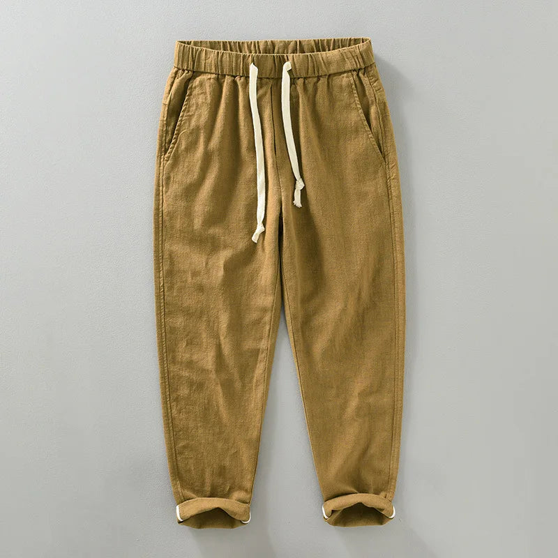 Men's Linen Trousers HARTTMAN HT323 in Caramel