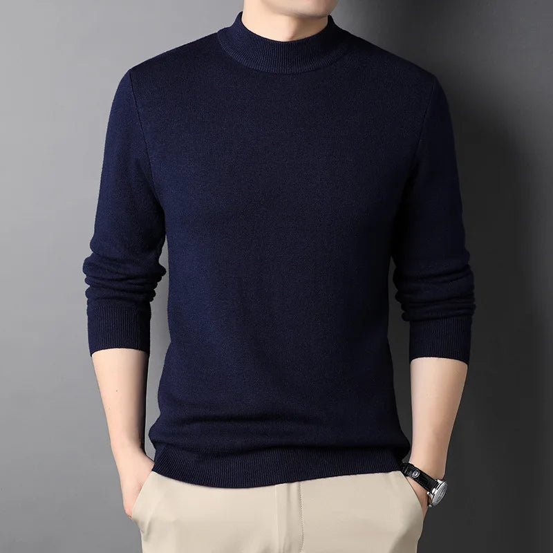 Men's High Neck Wool Sweater HARTTMAN HT180 in Dark Blue