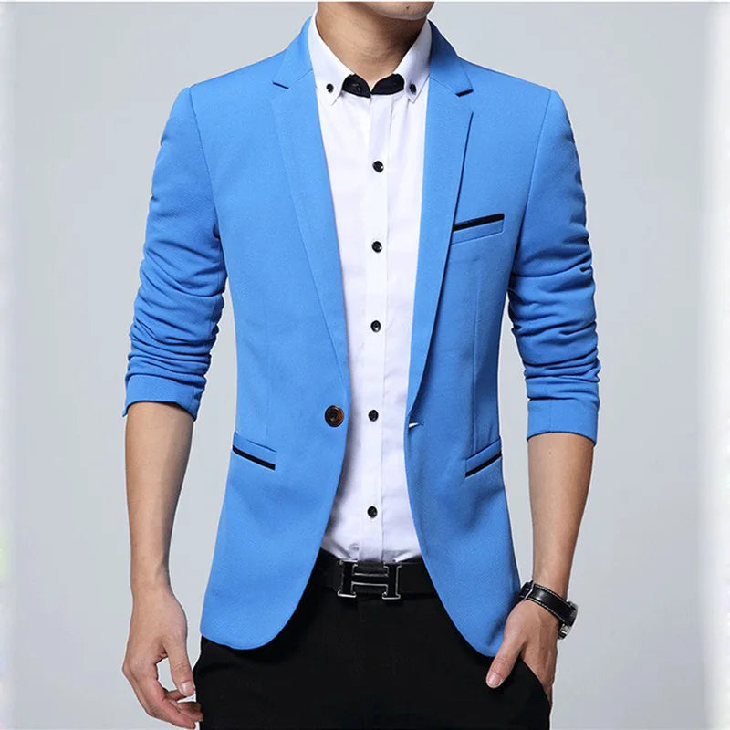 Men's Slim Fit Cotton Blazer HARTTMAN HT001 in Light Blue