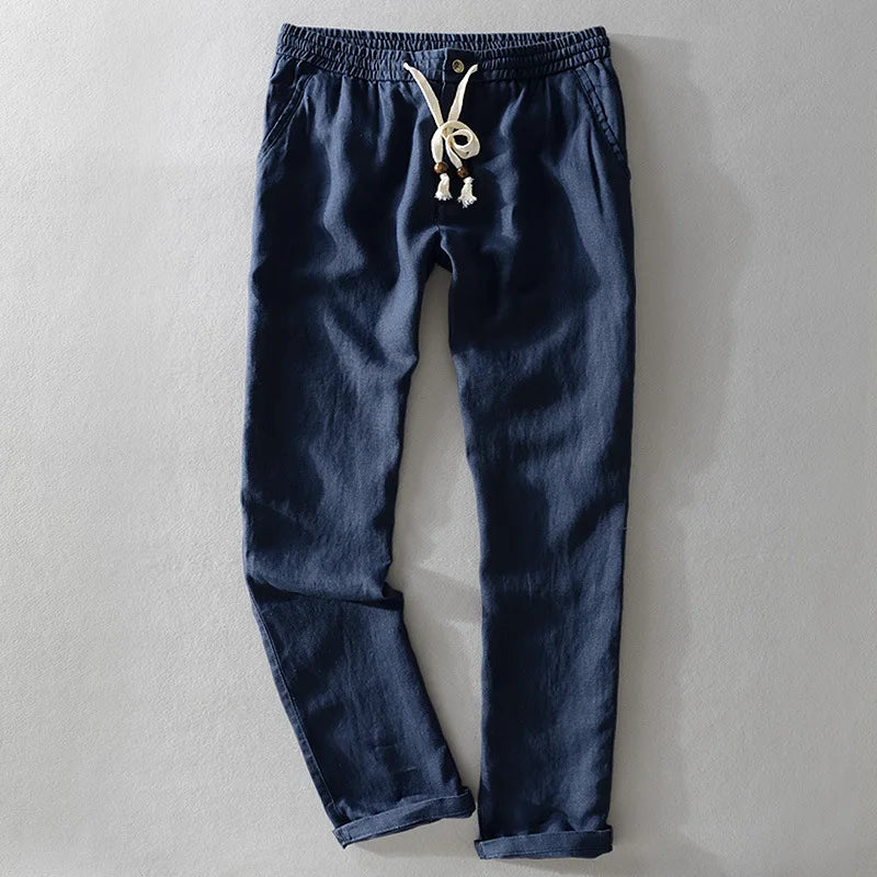 Men's Linen Trousers HARTTMAN HT379 in Navy Blue