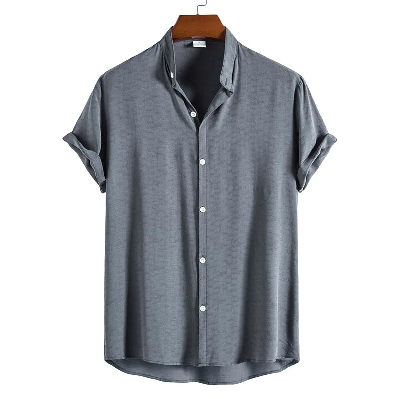 Men's Plain Grandad Collar Shirt HARTTMAN HT321 in Grey