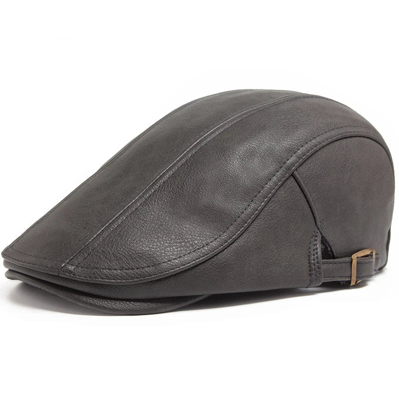 Men's English Leather Flat Cap HARTTMAN HT016 in Dark Grey