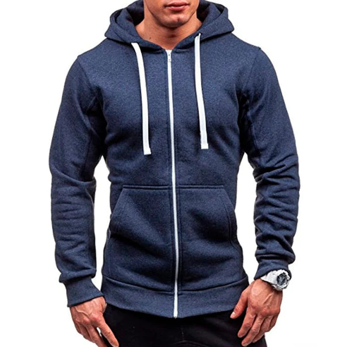 Men's Sweatshirt Jacket with Hood and Zip HARTTMAN HT092 in Navy Blue