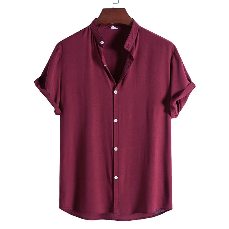 Men's Plain Grandad Collar Shirt HARTTMAN HT321 in Wine