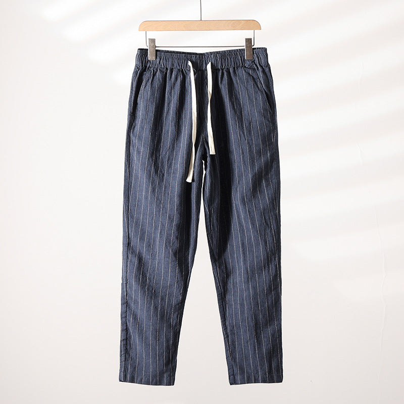 Men's Striped Linen Trousers HARTTMAN HT008 in Navy Blue