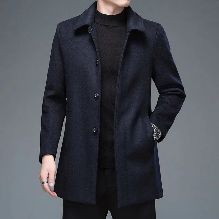 Men's Short Formal Wool Overcoat HARTTMAN HT217 in Navy Blue